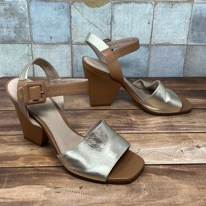 Stuart Weitzman Strappy Metallic Heels 10M S36